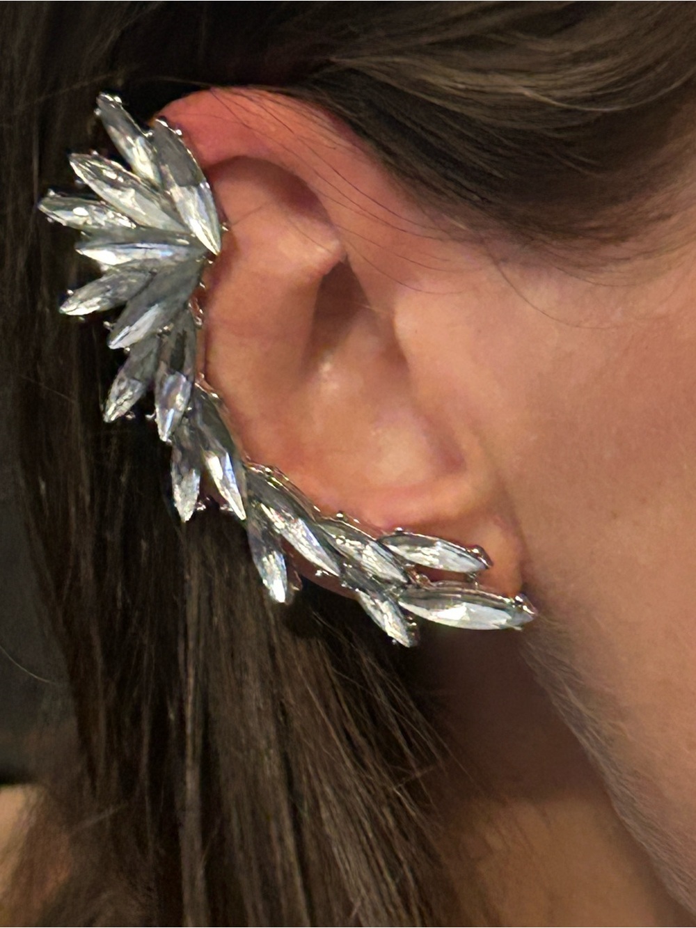 Silver-Tone Crystal Leaf Ear Cuffs